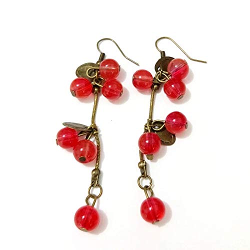 Red Cherry Drop Earrings Gold Disc Dangle