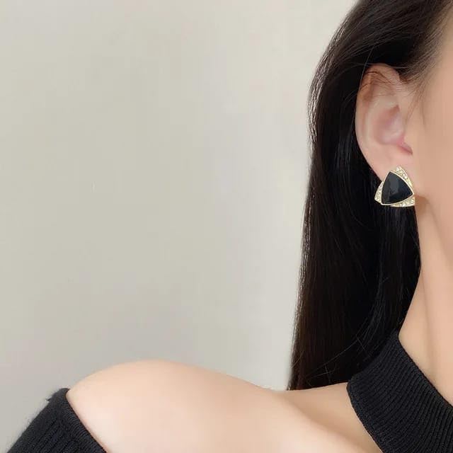Triangle Dual Layered High Fashion Rhinestone Korean Earrings Pair