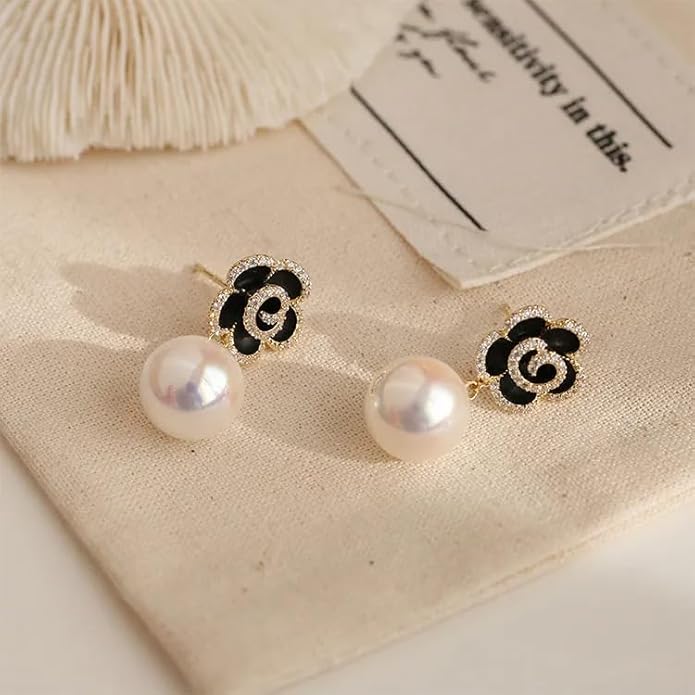 Stylish Pearl Earrings for Women and Girls (Black)