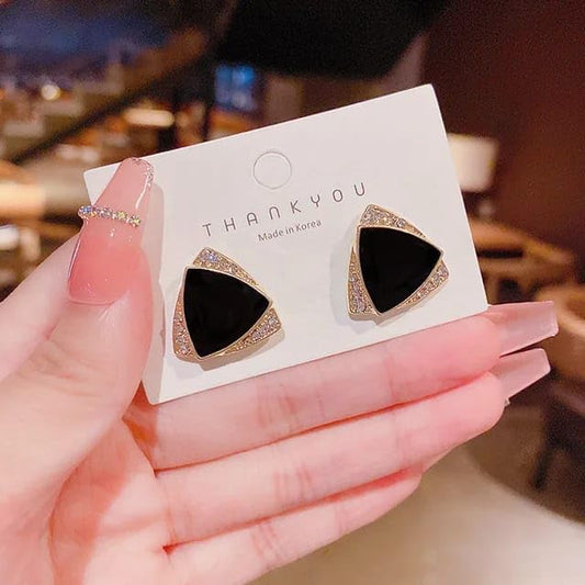 Triangle Dual Layered High Fashion Rhinestone Korean Earrings Pair