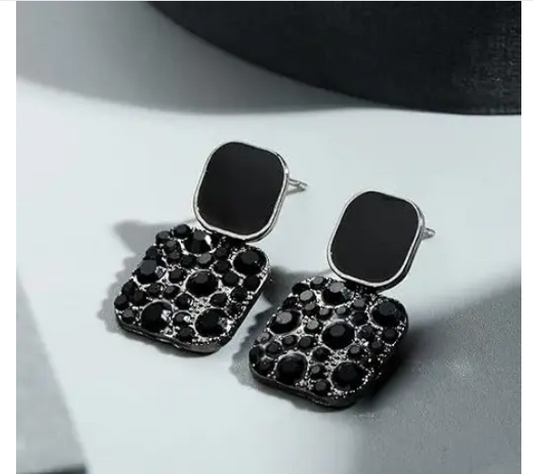 Luxury Black Square Shape Earrings For Women Crystal Drop Earrings