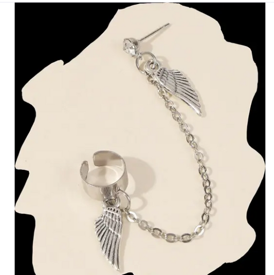 Angel wing chain drop Ear Studs
