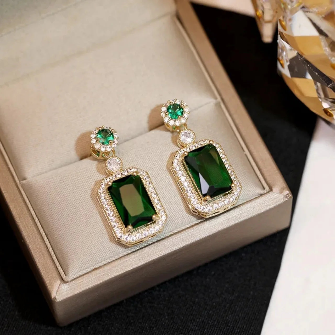Green color Zircon embossed Anti Tarnish Earrings for Women