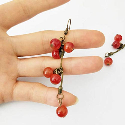 Red Cherry Drop Earrings Gold Disc Dangle