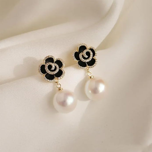 Stylish Pearl Earrings for Women and Girls (Black)