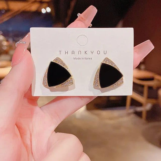 Triangle Dual Layered High Fashion Rhinestone Korean Earrings Pair