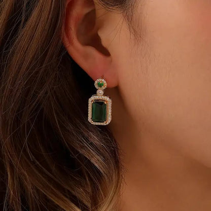 Green color Zircon embossed Anti Tarnish Earrings for Women