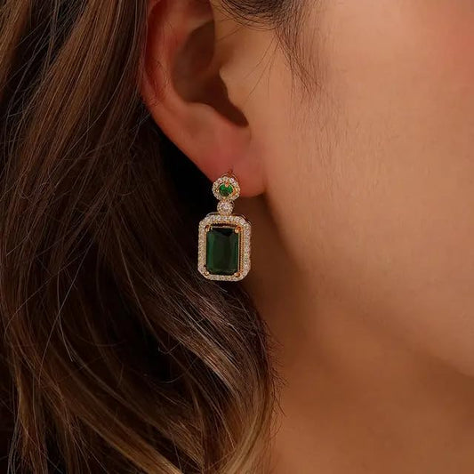 Green color Zircon embossed Anti Tarnish Earrings for Women
