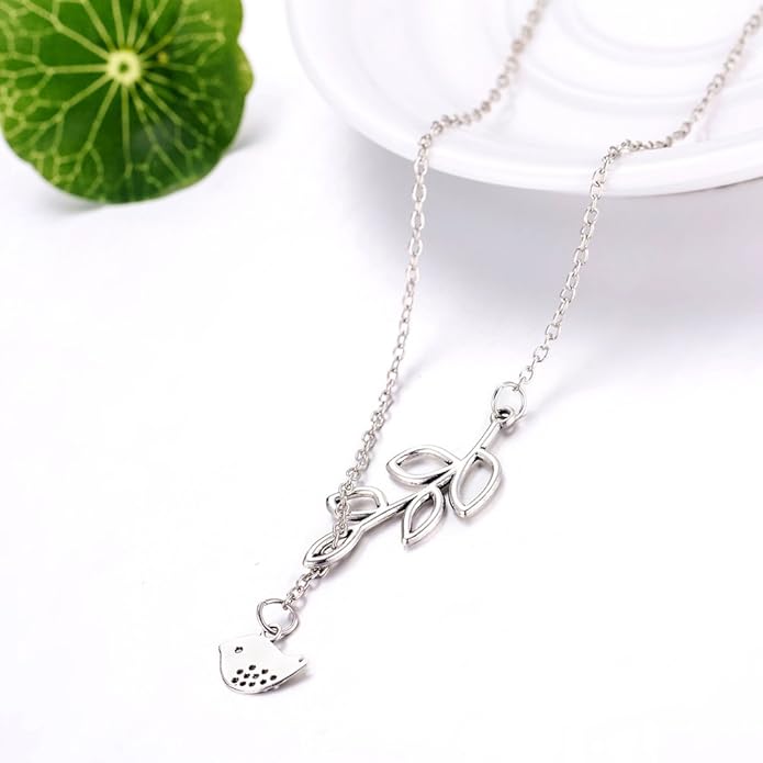 Tree Leaves Bird Pendant Necklace for Women