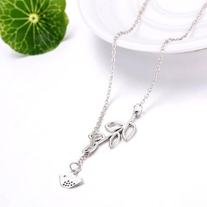 Tree Leaves Bird Pendant Necklace for Women