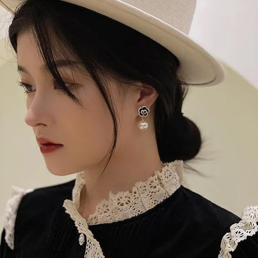 Stylish Pearl Earrings for Women and Girls (Black)