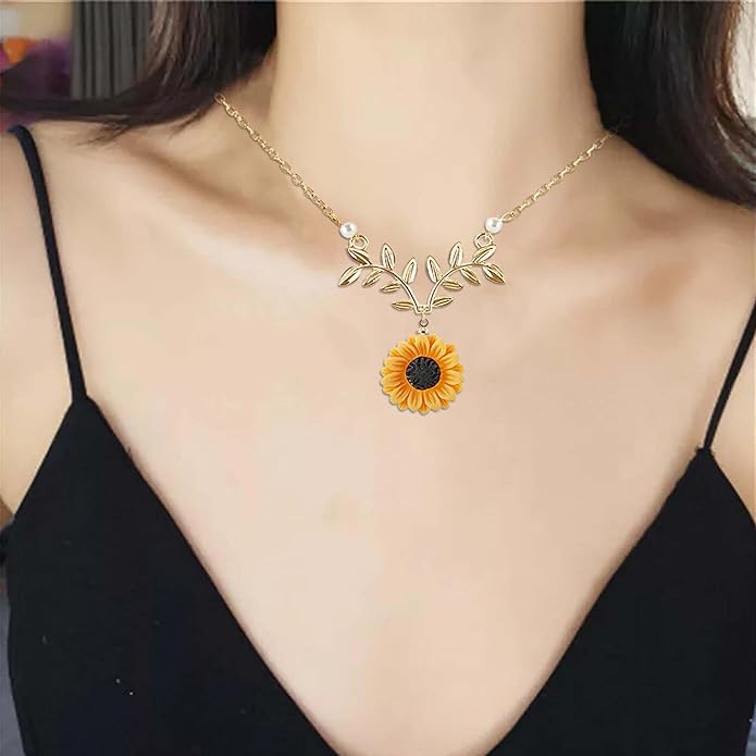 Sun Flower With Golden Leaf Neckless For Girls and Women