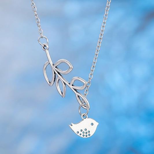 Tree Leaves Bird Pendant Necklace for Women