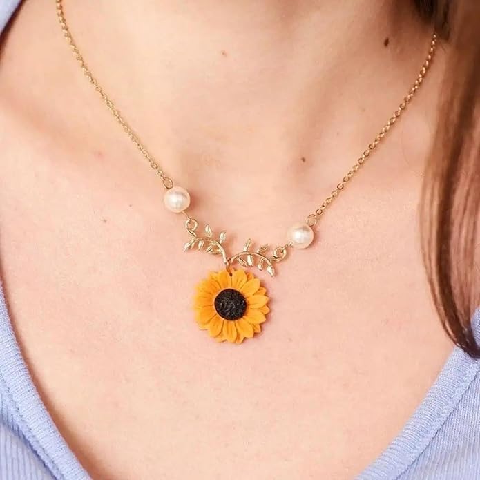 Sun Flower With Golden Leaf Neckless For Girls and Women