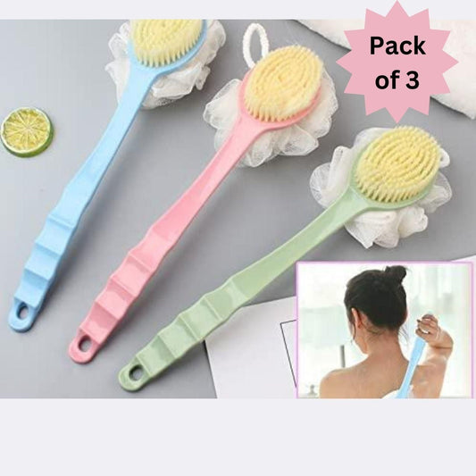 2 IN 1 loofah with handle, Bath Brush, back scrubber, (Pack of 3)