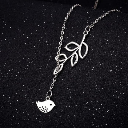 Tree Leaves Bird Pendant Necklace for Women