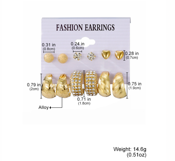 6 pairs combo card set earrings