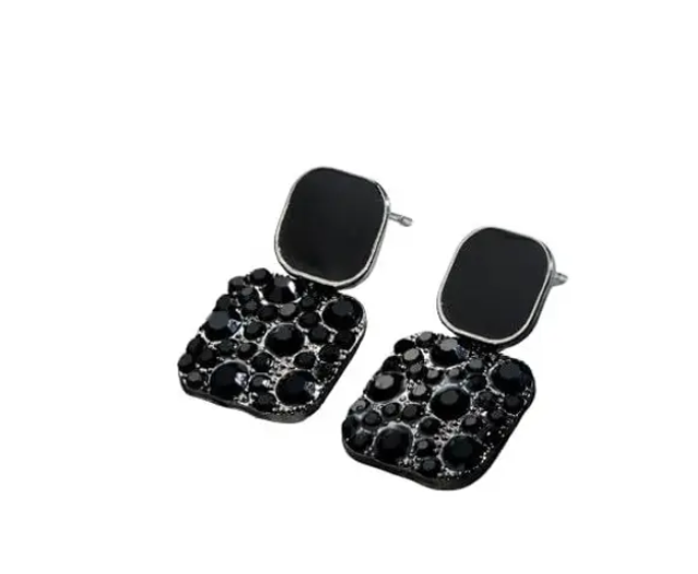 Luxury Black Square Shape Earrings For Women Crystal Drop Earrings