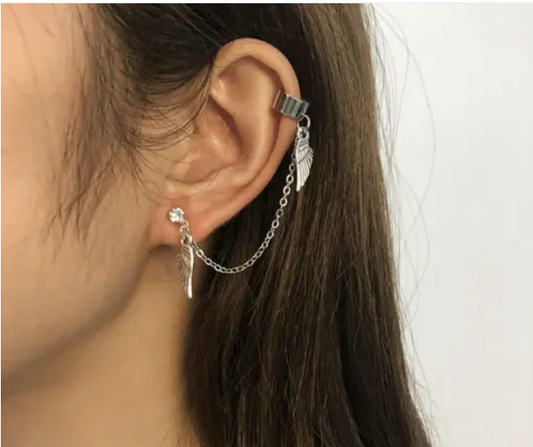 Angel wing chain drop Ear Studs