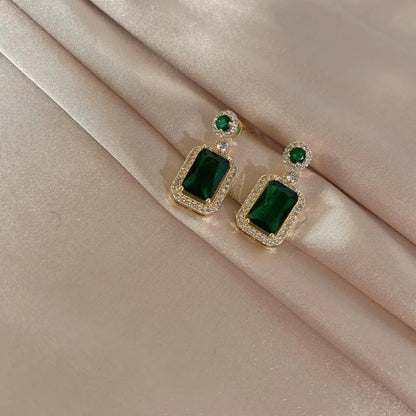 Green color Zircon embossed Anti Tarnish Earrings for Women