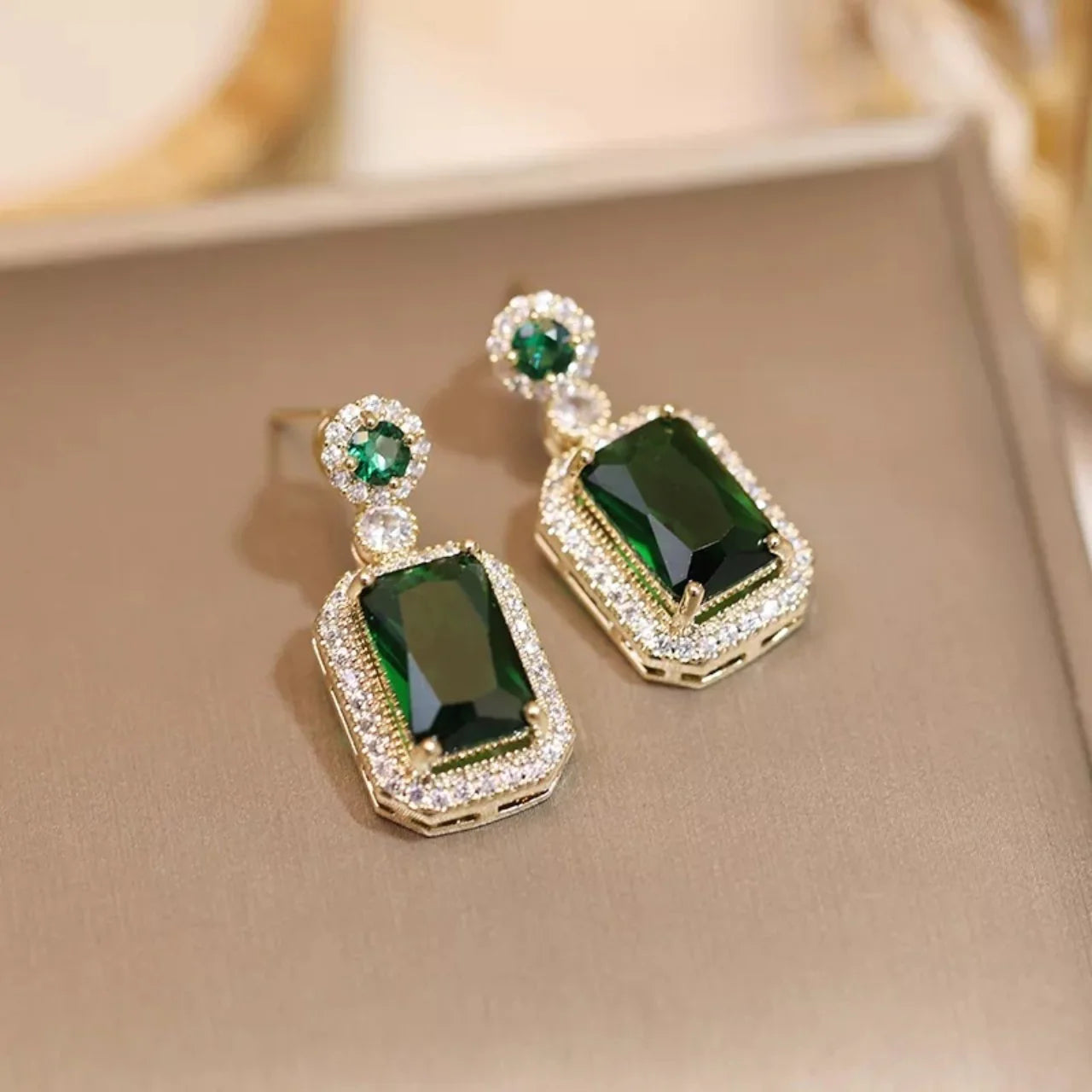 Green color Zircon embossed Anti Tarnish Earrings for Women