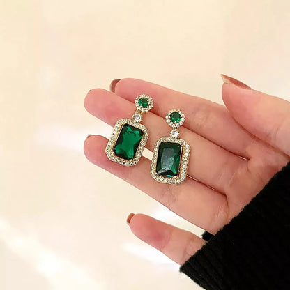 Green color Zircon embossed Anti Tarnish Earrings for Women